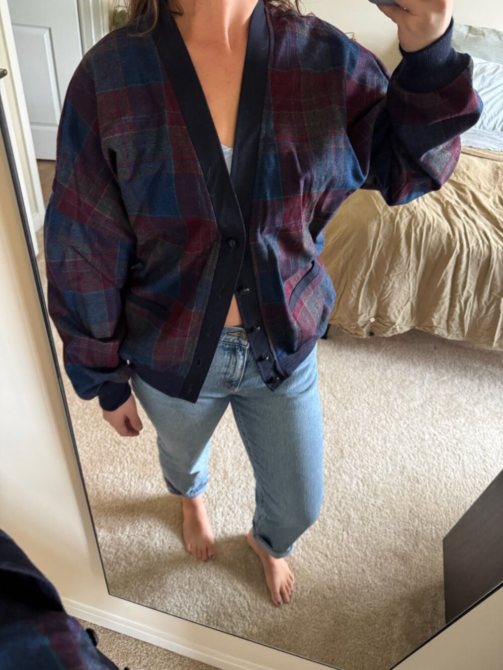 Vintage Pendleton Red and Blue Plaid Grandpa Cardigan Size Large